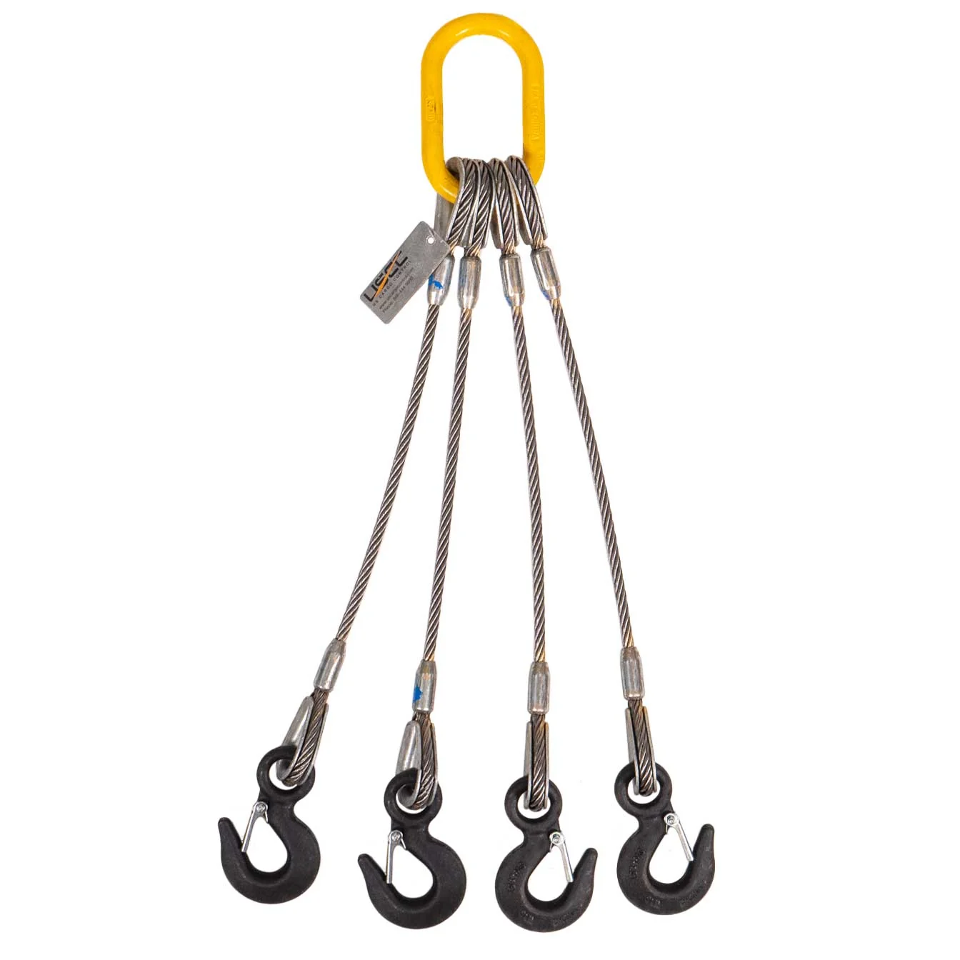 1" x 18' 4-Leg Wire Rope Bridle Sling with Eye Hooks
