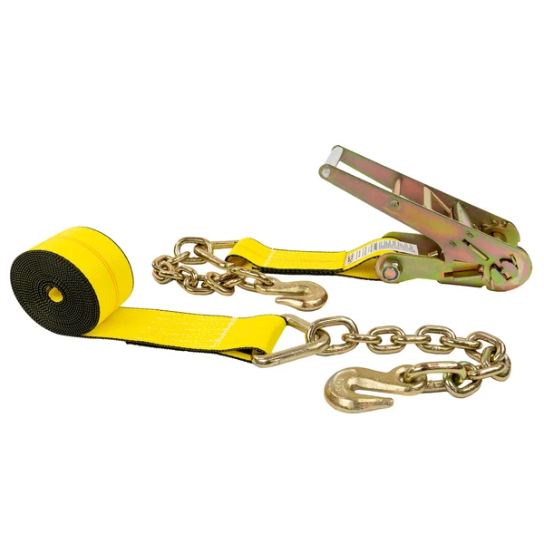 3" x 27' Ratchet Strap with Chain Extensions | Yellow