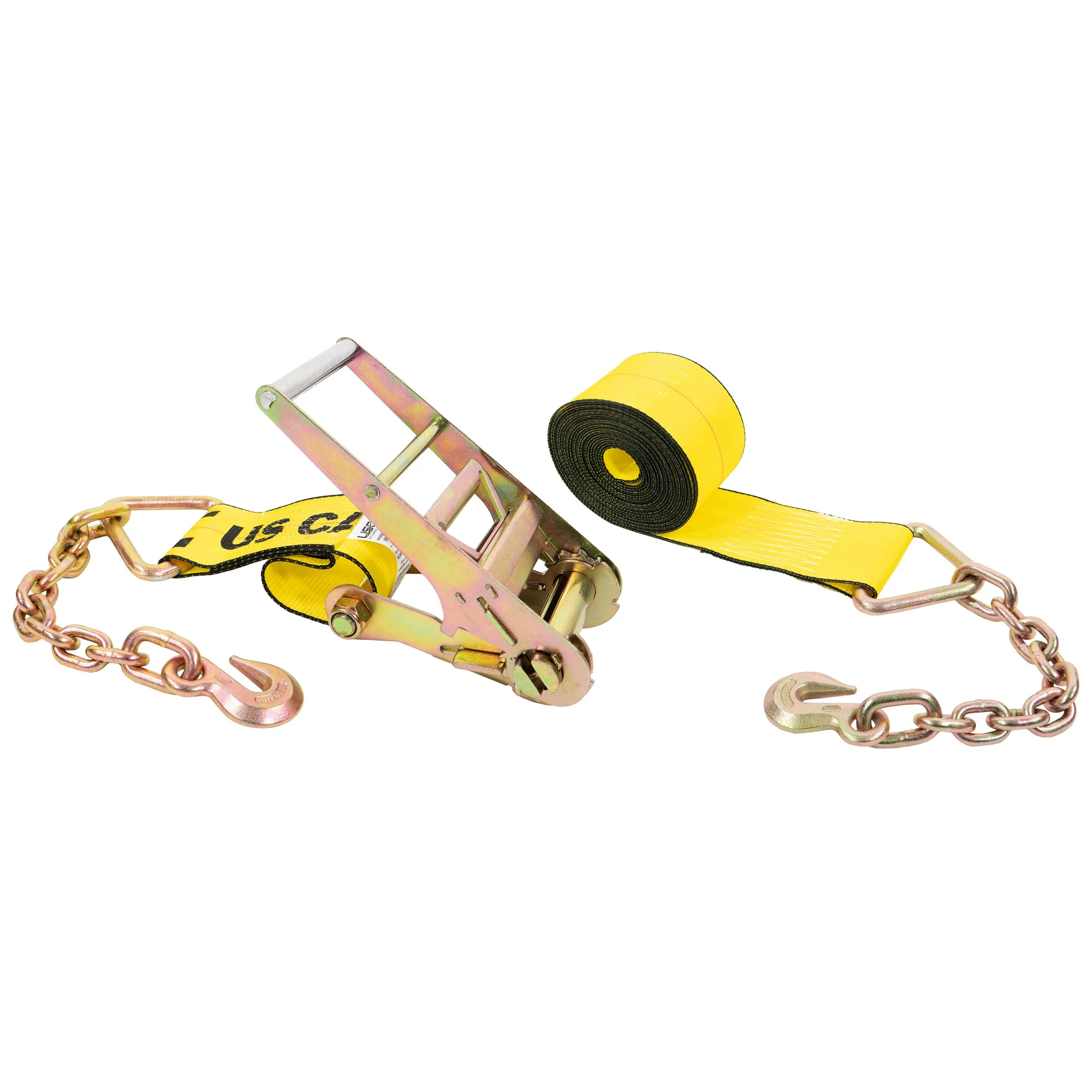 4" x 60' Ratchet Strap with 18" Chain Extensions | Yellow