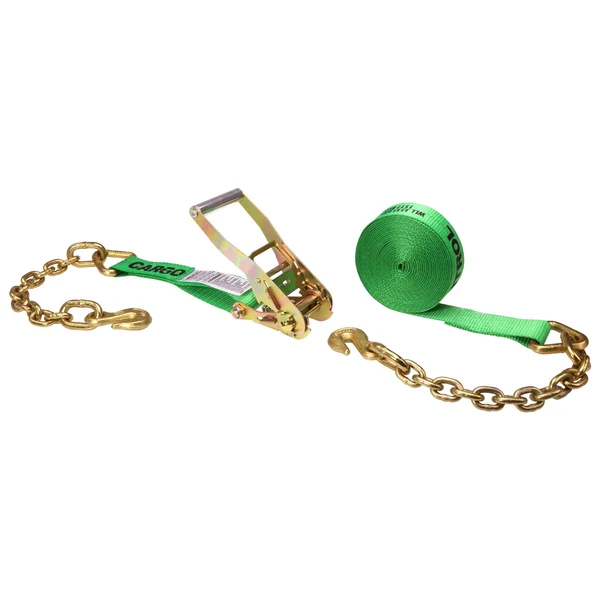 2" x 27' Ratchet Strap with Chain Extension | Green