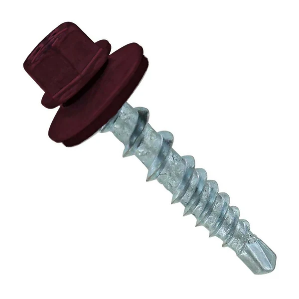 ST Fastening #10 X 1" Kwikseal Woodbinder Metal Roofing Screw - Burgundy, Pkg 250