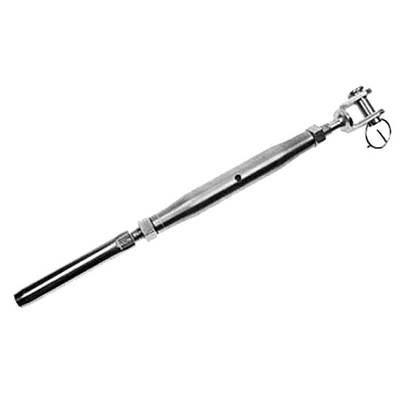 1/4" x 3-3/4" Jaw & Swage Stud Stainless Steel Turnbuckle | 3/16" Cable