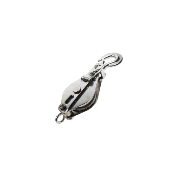 Snatch Block w/ Hook & Brass Bushing - 304 Stainless Steel 5/8" x 4"