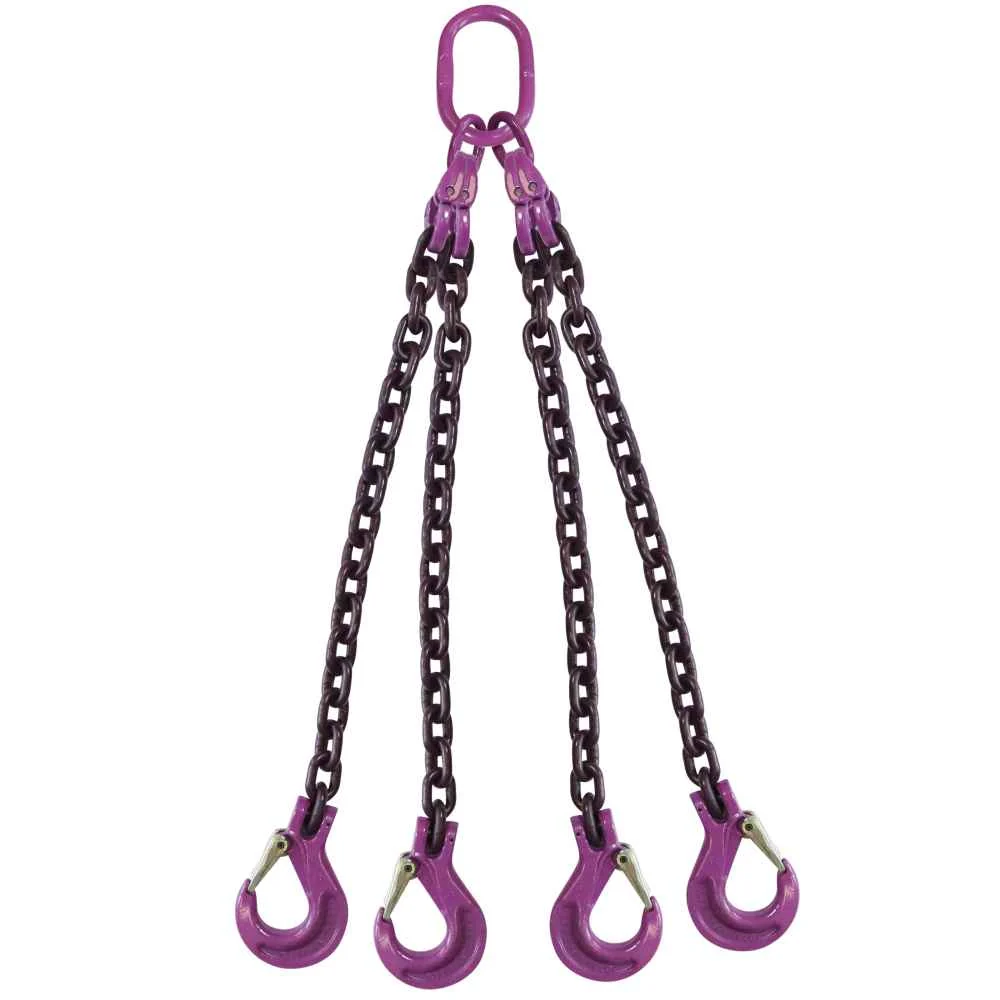 3/4" x 8' 4 Leg Chain Sling w/ Sling Hooks - Grade 100