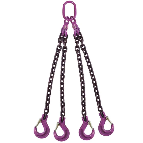 9/32" x 16' 4 Leg Chain Sling w/ Sling Hooks - Grade 100