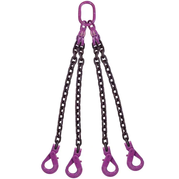 5/16" x 20' 4 Leg Chain Sling w/ Self-Locking Hooks - Grade 100