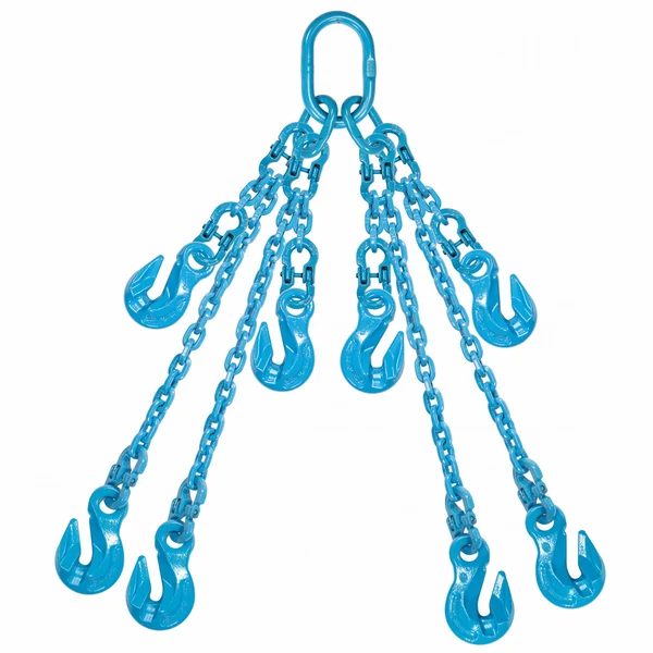 9/32" x 5' Pewag Adjustable 4 Leg Chain Sling w/ Grab Hooks - Grade 120