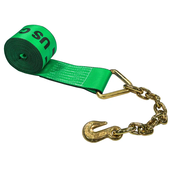 4" x 40' Winch Strap with 18" Chain Extension | Green