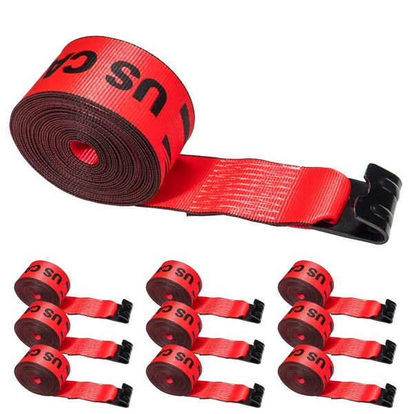4" x 30' Winch Straps with Flat Hook - Box of 10 | Red