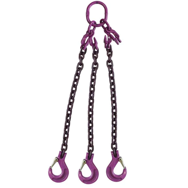 1/2" x 15' Adjustable 3 Leg Chain Sling w/ Sling Hooks - Grade 100
