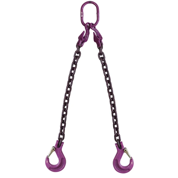 9/32" x 20' Adjustable 2 Leg Chain Sling w/ Sling Hooks - Grade 100
