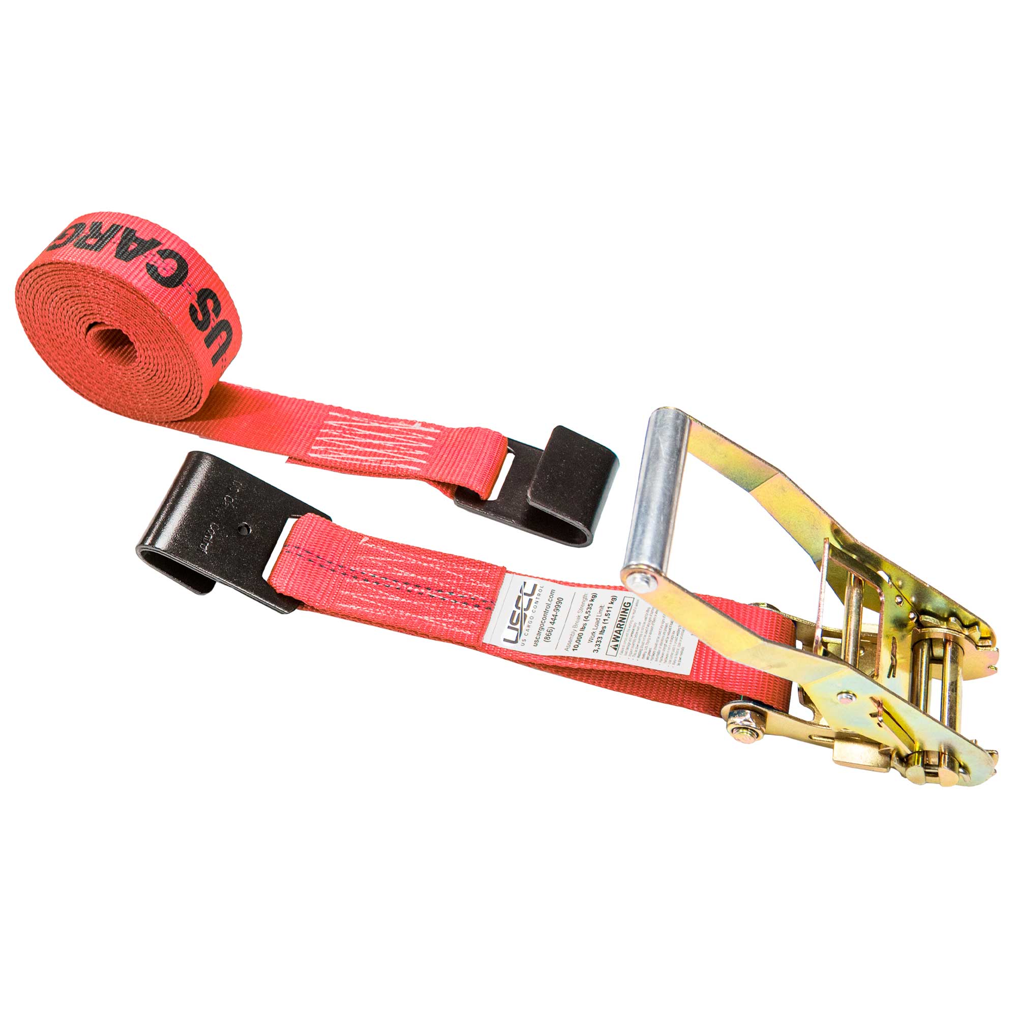 2" x 12' Ratchet Strap with Flat Hooks | Red