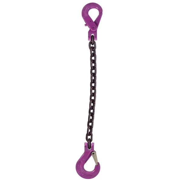 5/16" x 5' Single Leg Chain Sling w/ Sling & Self-Locking Hooks - Grade 100