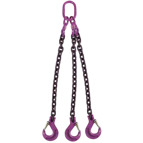 5/8" x 12' 3 Leg Chain Sling w/ Sling Hooks - Grade 100