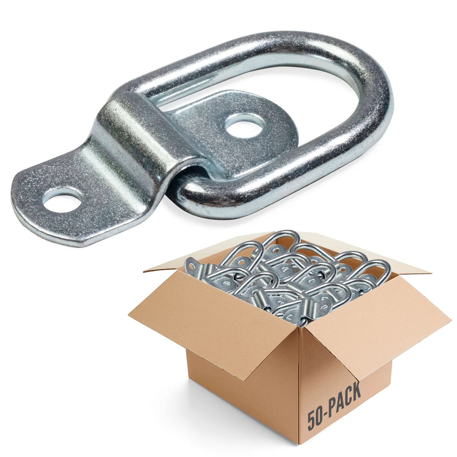 1" Bolt-On D-Ring with Mounting Bracket - Galvanized - 1,200 lbs. BS | 50-Pack