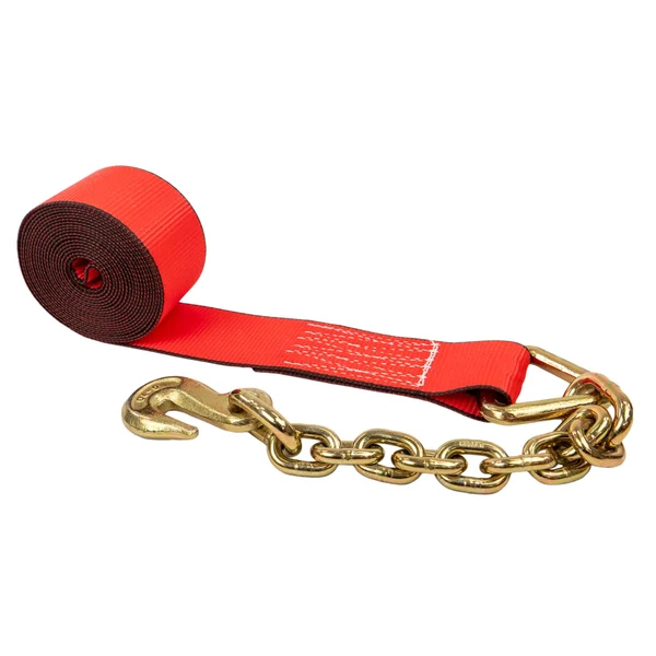 3" X 40' Winch Strap with Chain Extension | Red