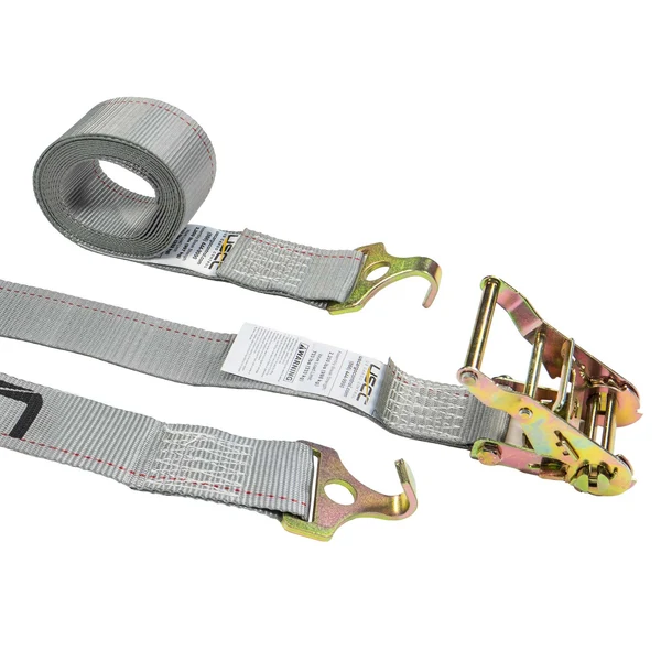 2" x 16' Ratchet Strap with Plate Trailer F-Hooks | Gray