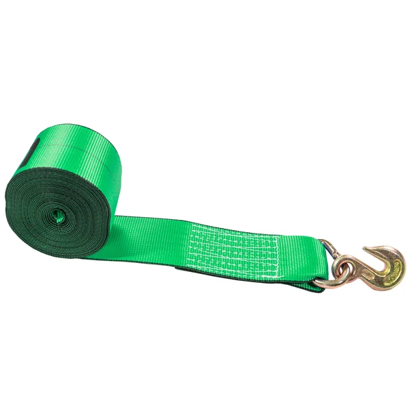 4" x 27' Winch Strap with Grab Hook | Green