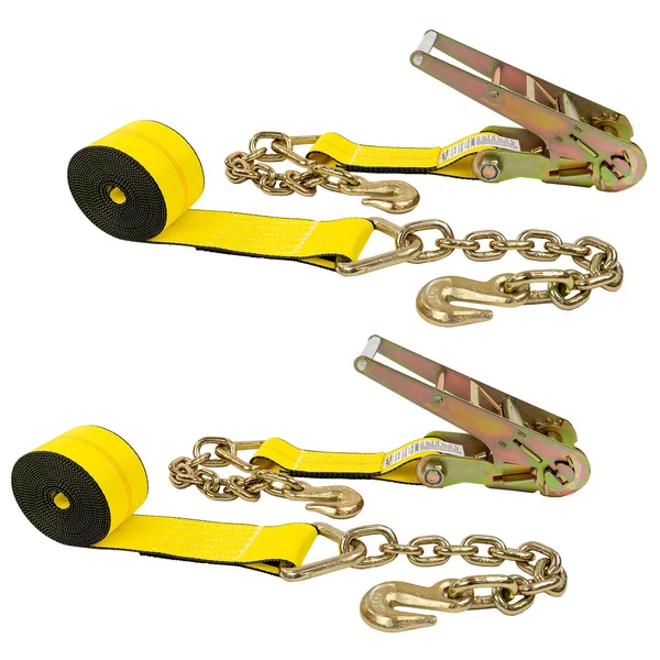 3" x 27' Ratchet Strap with Chain Extensions | Yellow | 2-Pack