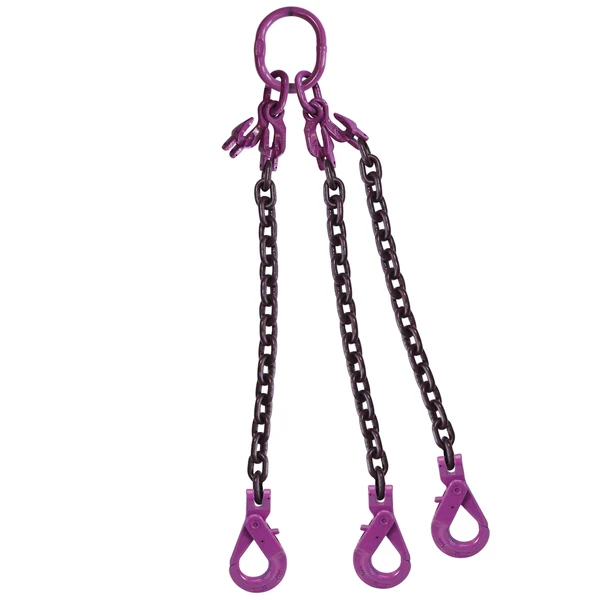 5/8" x 5' Adjustable 3 Leg Chain Sling w/ Self-Locking Hooks - Grade 100