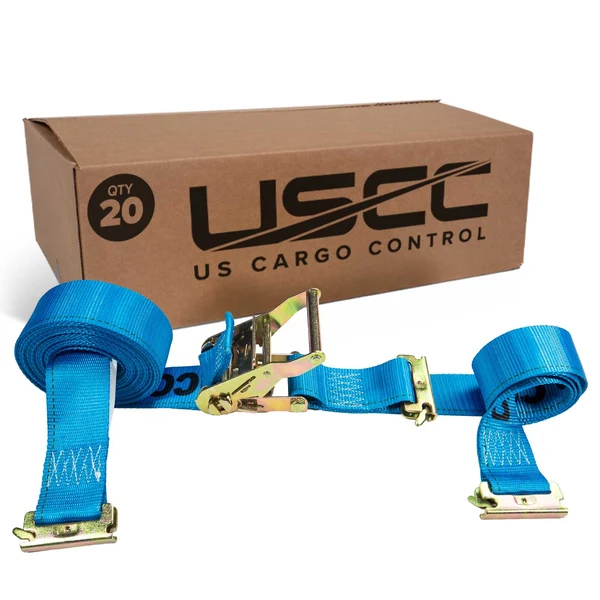 2" x 20' Blue E-Track Ratchet Strap | Double-Fitted End | 20-Pack