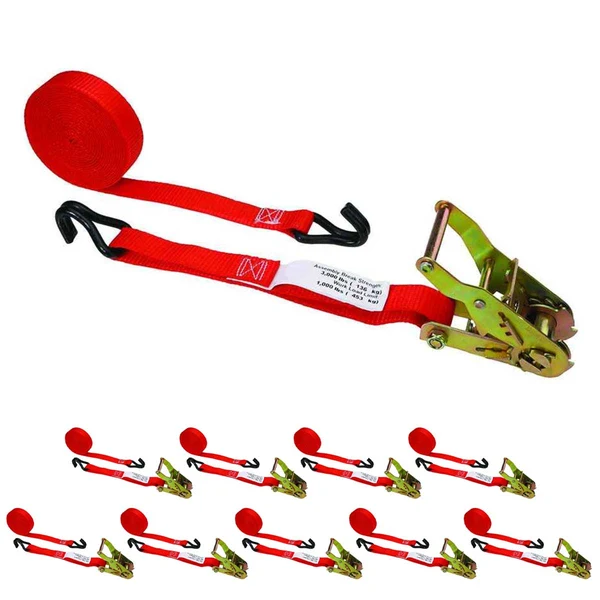 1" x 15' Ratchet Strap w/ Vinyl Coated Wire Hooks | 10-Pack