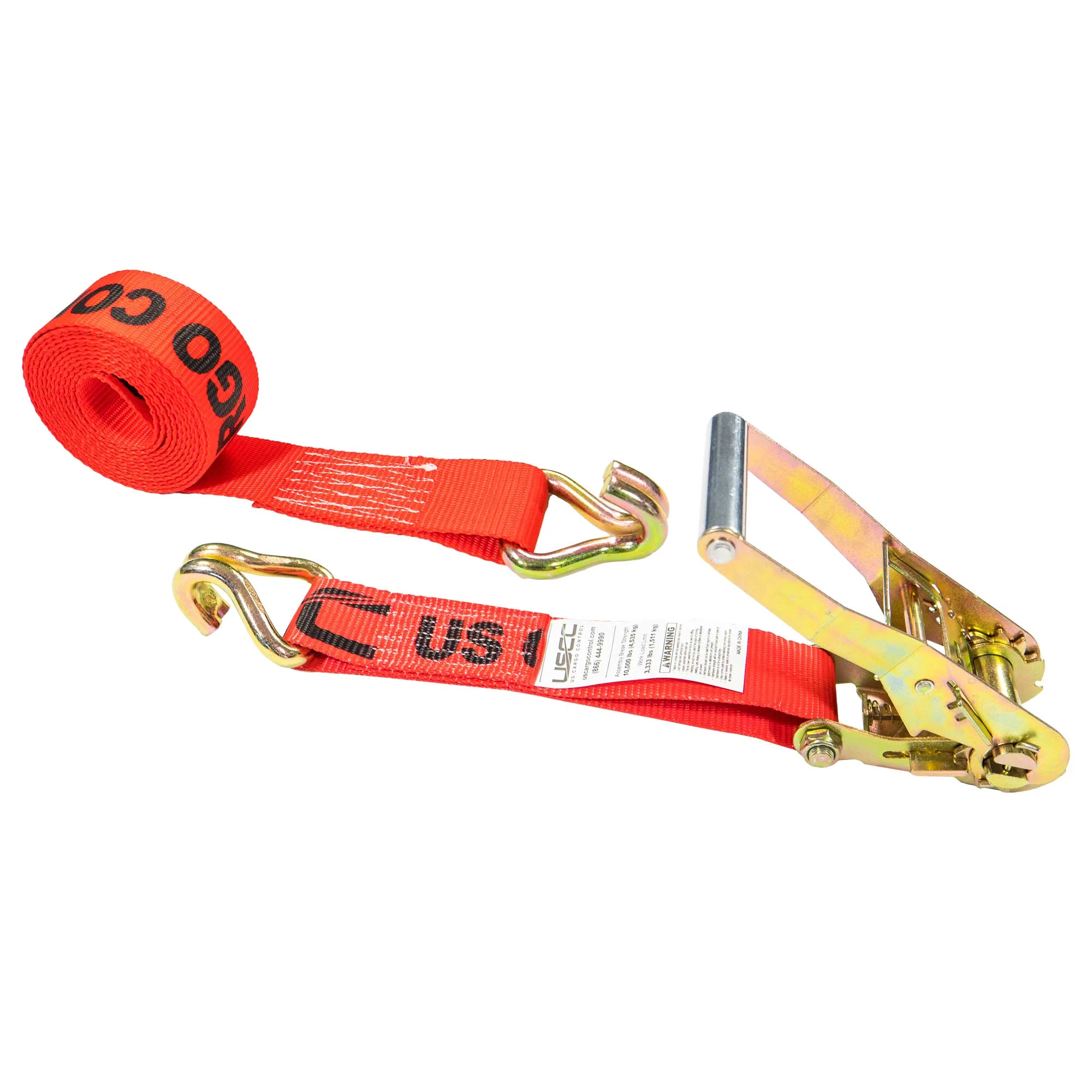 2" x 12' Ratchet Strap with Wire / Double J Hooks | Red