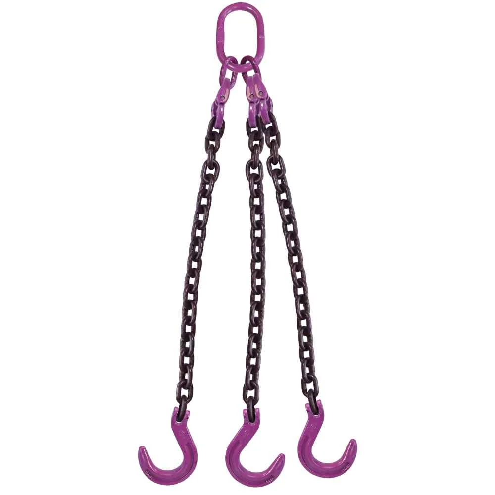 1/2" x 6' 3 Leg Chain Sling w/ Foundry Hooks - Grade 100