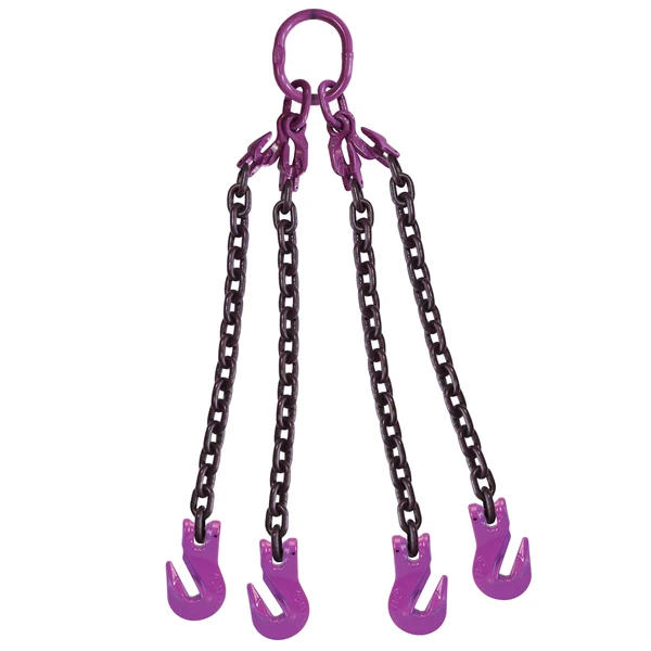 1/2" x 10' Adjustable 4 Leg Chain Sling w/ Grab Hooks - Grade 100