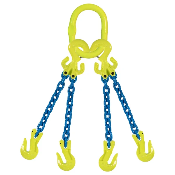 1/2" x 10' Adjustable 4 Leg Chain Sling w/ Gunnebo Chain and Grab Hooks - Grade 100