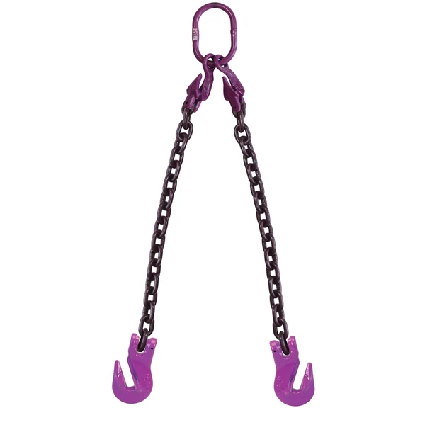 3/8" x 20' Adjustable 2 Leg Chain Sling w/ Grab Hooks - Grade 100