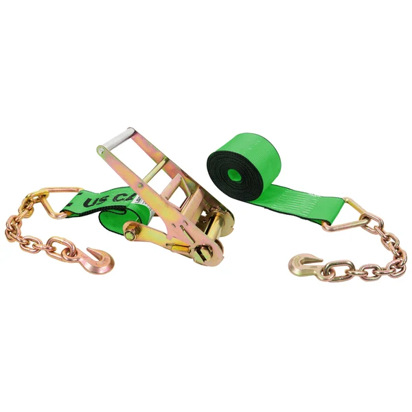 4" x 27' Ratchet Strap with 18" Chain Extensions | Green