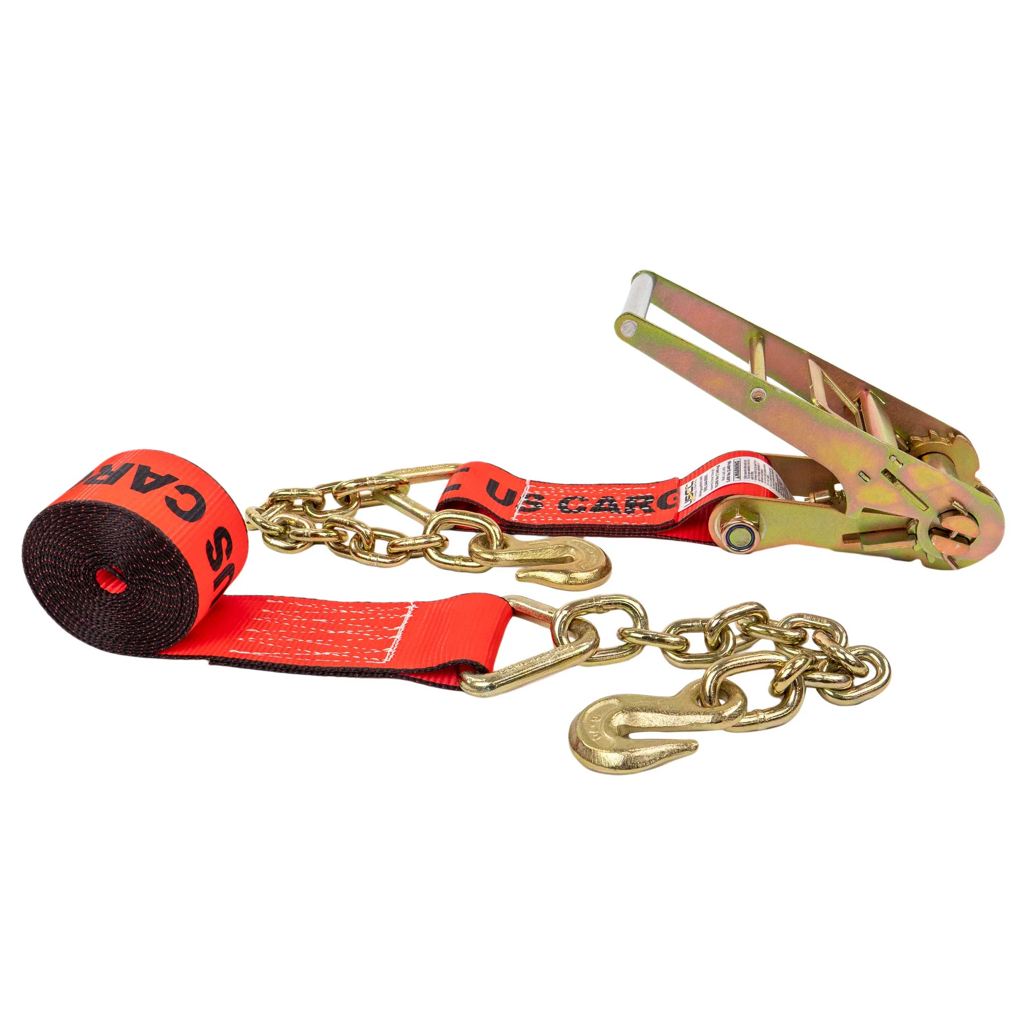 3" x 27' Ratchet Strap with Chain Extensions | Red