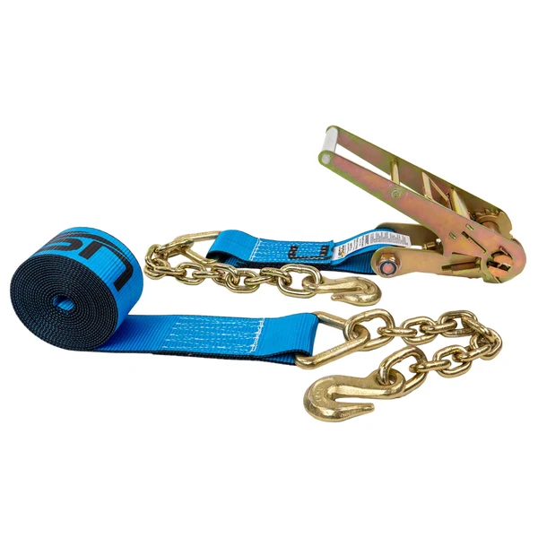3" x 40' Ratchet Strap with Chain Extensions | Blue