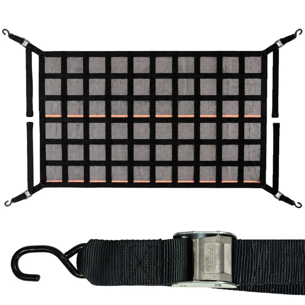 82" x 50" Long Bed Pickup Truck Cargo Net with Mesh Lining | Cam Buckles & S-Hooks