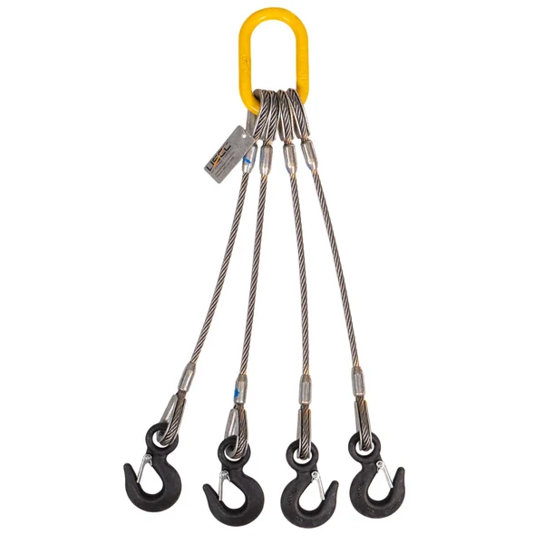 1/2" x 3' 4-Leg Wire Rope Bridle Sling with Eye Hooks